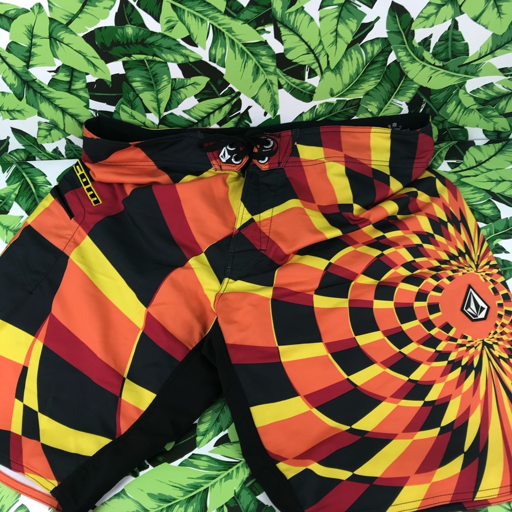 Volcom Orange Psychedelic Print Swim Board Shorts